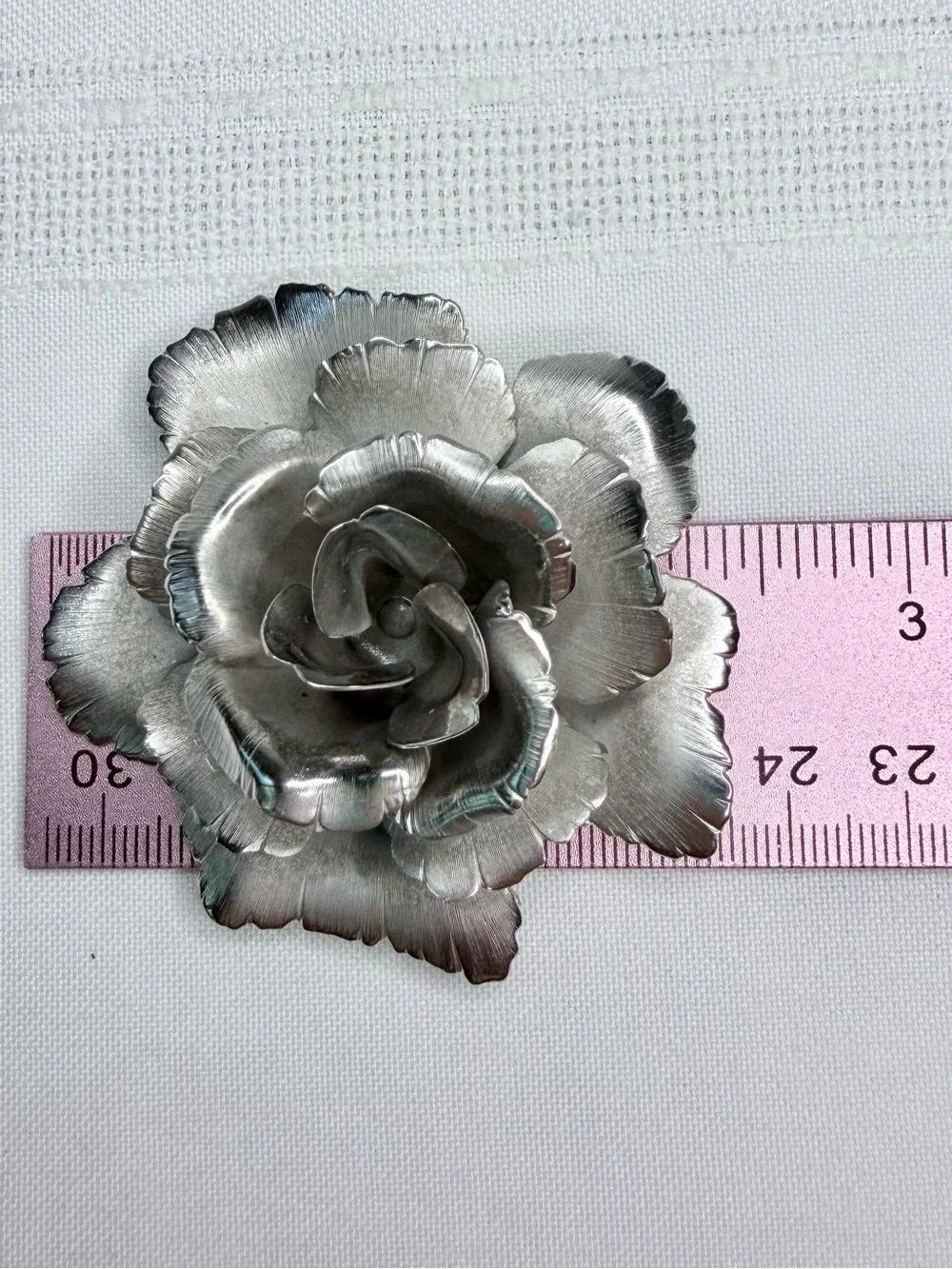 Vintage Giovanni Silver Tone Rose Brooch Large Floral Pin Signed